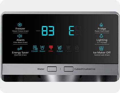 Panel del nevecón Samsung con el indicador de filtro en rojo